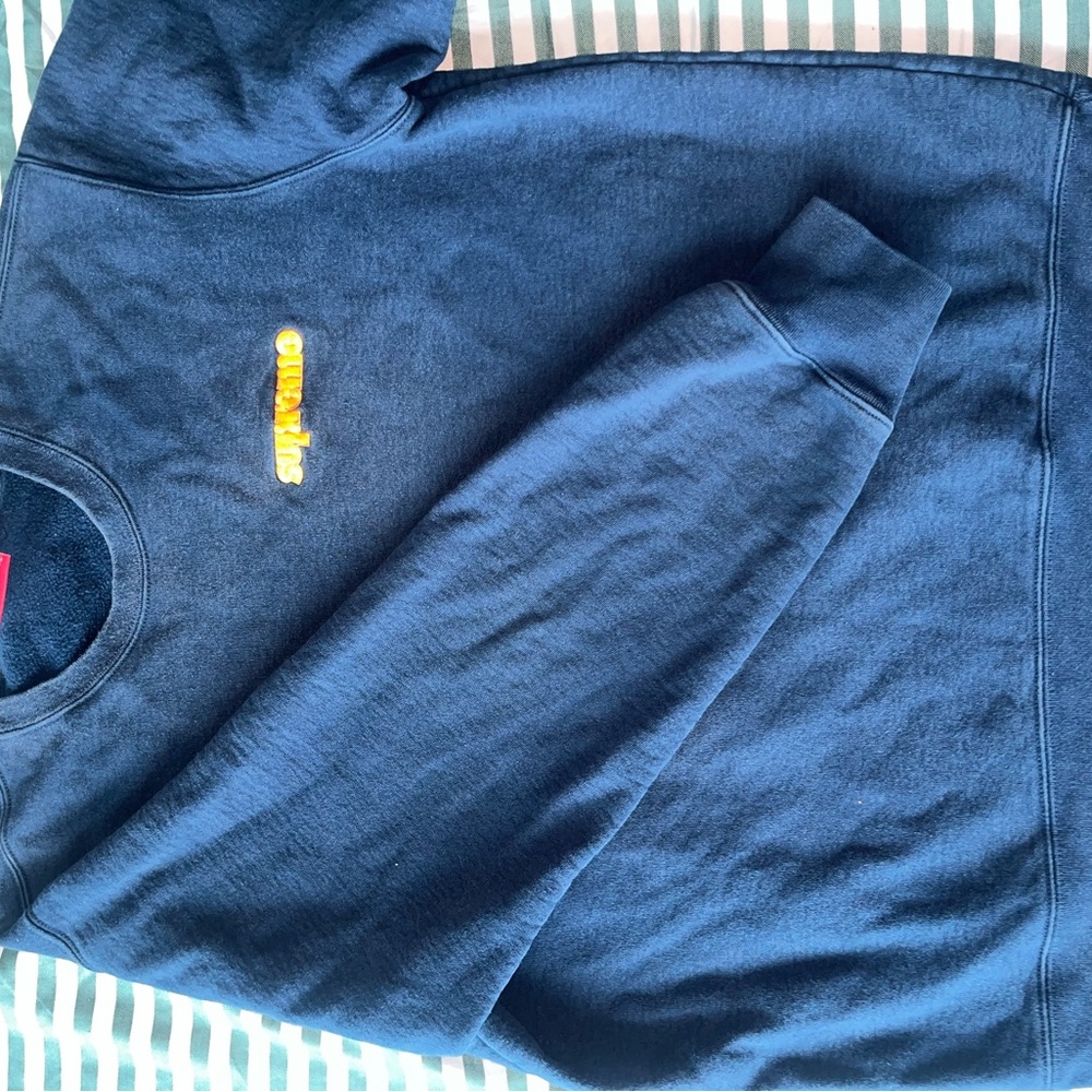 Supreme Dark Blue Crewneck Sweater with Yellow Logo
